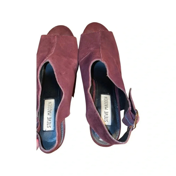 Steve Madden Wearme Platform Peep Toe Burgundy Sandals Size 6.5 - Picture 7 of 8